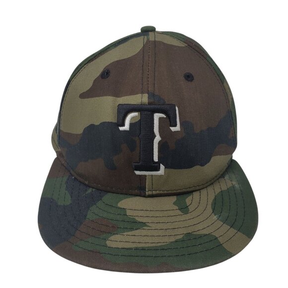 TEXAS RANGERS Hat Cap MLB Baseball Camo Logo Pattern Fitted 71/8 New Era 59fifty - Picture 1 of 8